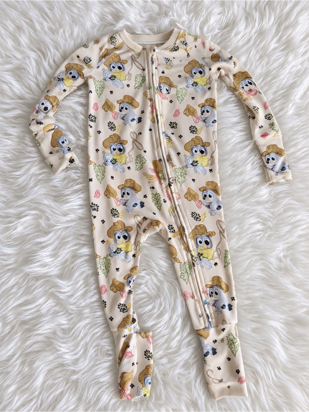 Bluey Cowboy Bamboo Convertible Zippy Sleeper Pajamas 6-12M Western Cactus .